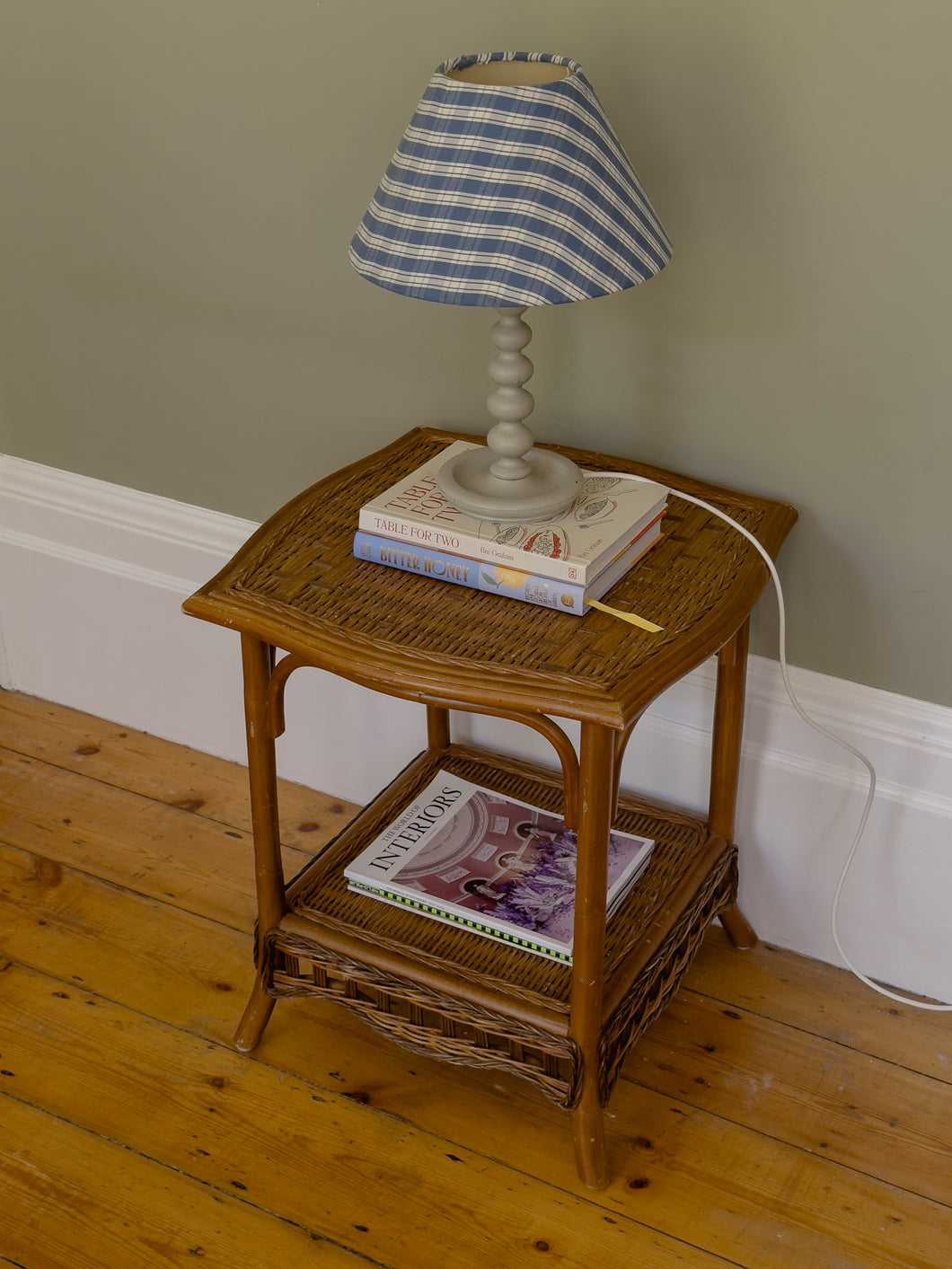 Vintage Cane and Wicker Side Table