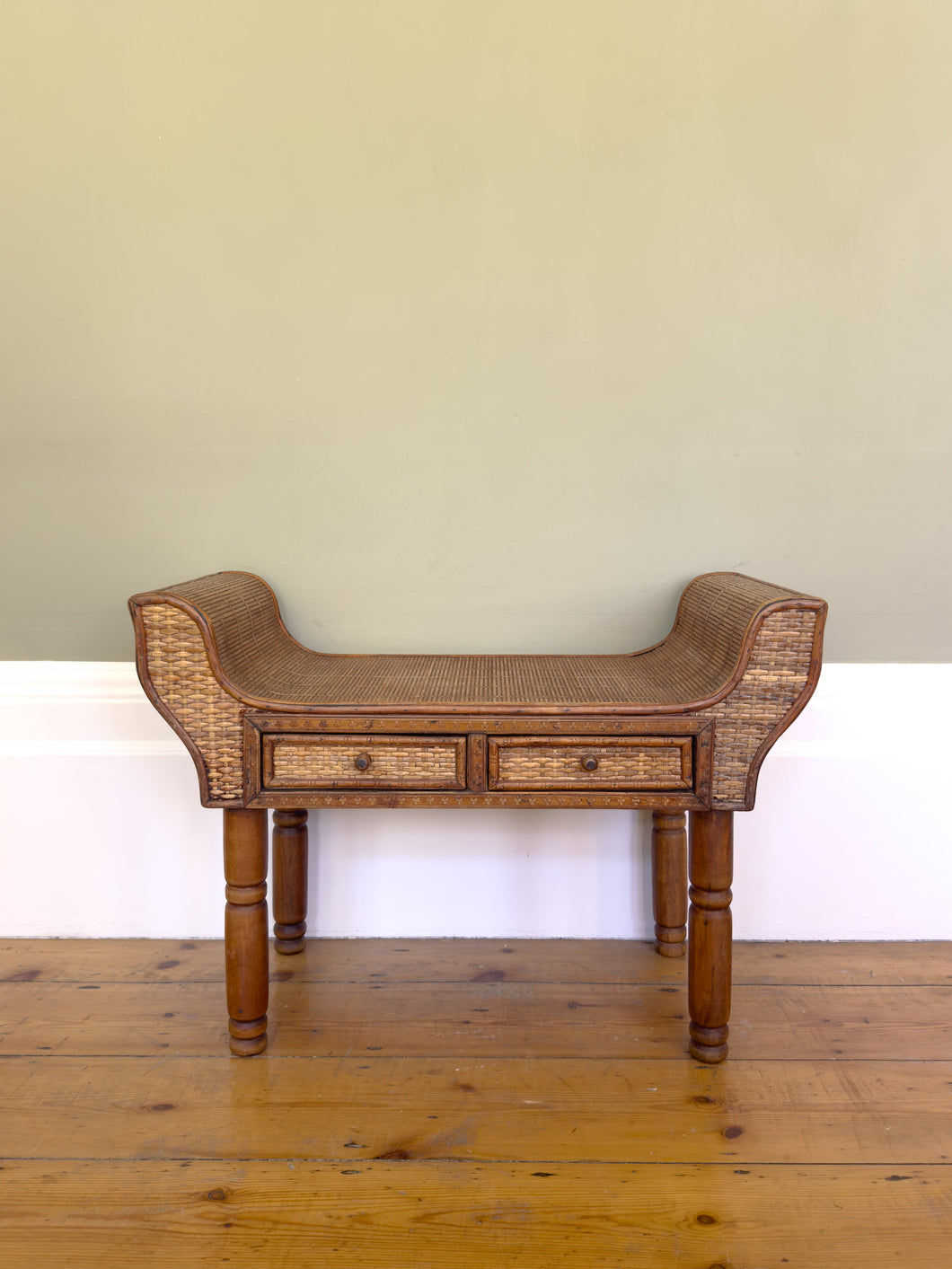 Antique Cane and Bamboo Bench Seat