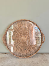 Load image into Gallery viewer, Large French Wicker Glass Serving Tray
