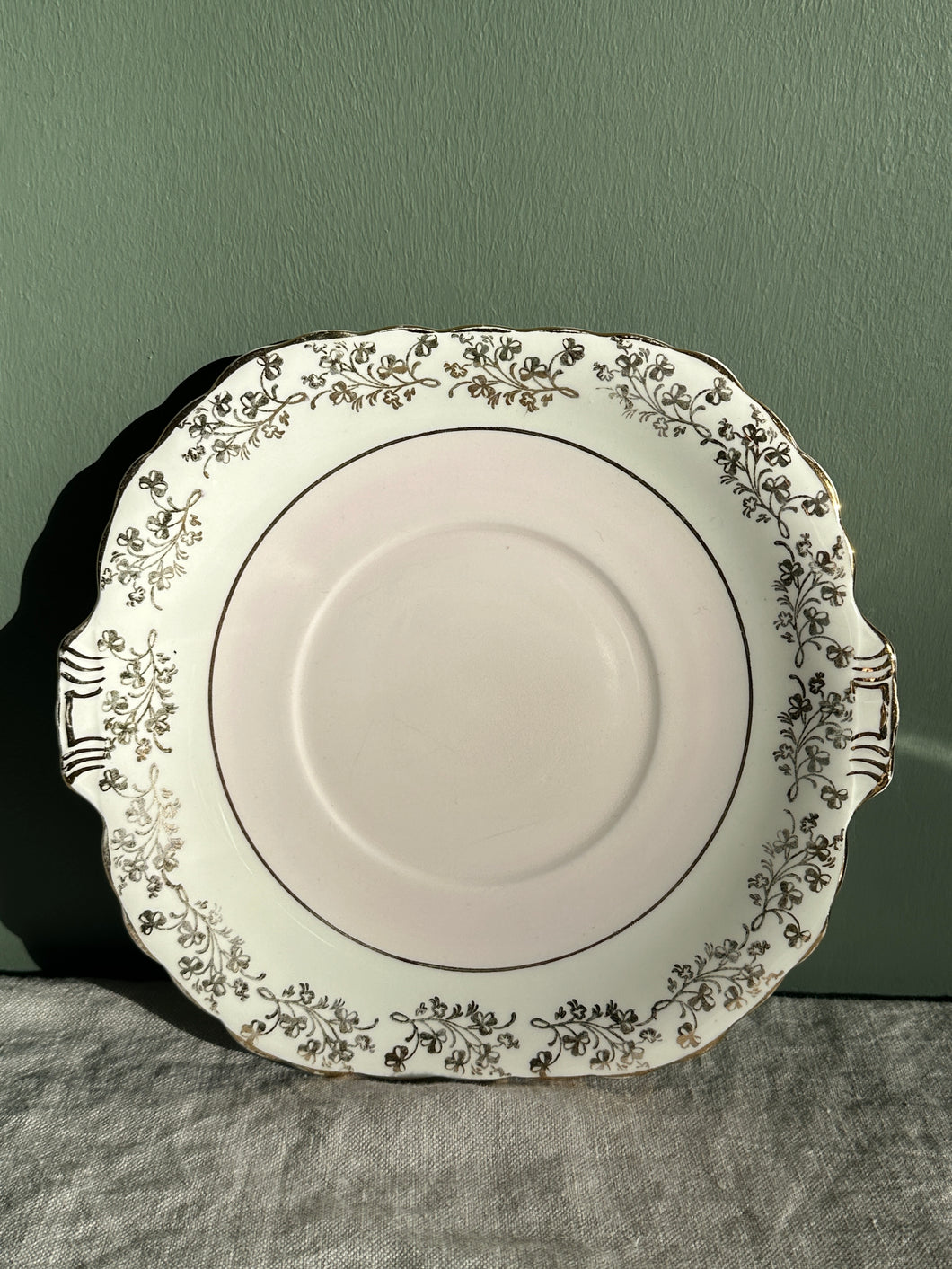 Antique Pink Gold and White Art Deco Plate