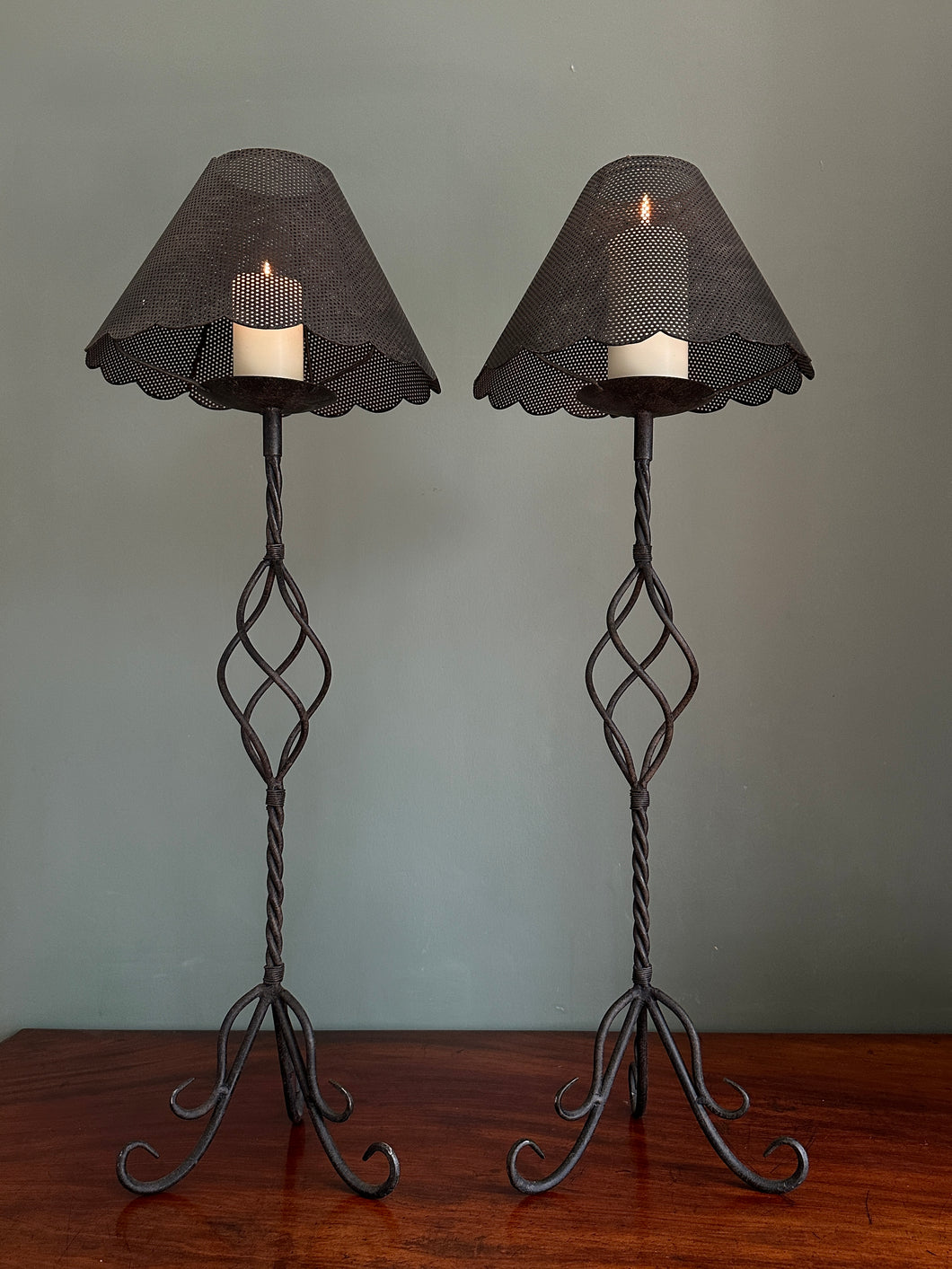 Pair of Large Wrought Iron Candlestick Holders