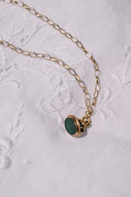 Load image into Gallery viewer, Antique Victorian 9ct Gold Green Gemstone Fob Necklace on a Vintage 9ct Gold Belcher Chain Necklace
