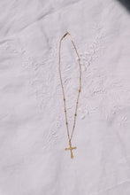 Load image into Gallery viewer, Rare Antique 15ct Yellow Gold Seed Pearl Cross Pendant on a 9ct Gold Fancy Link Chain
