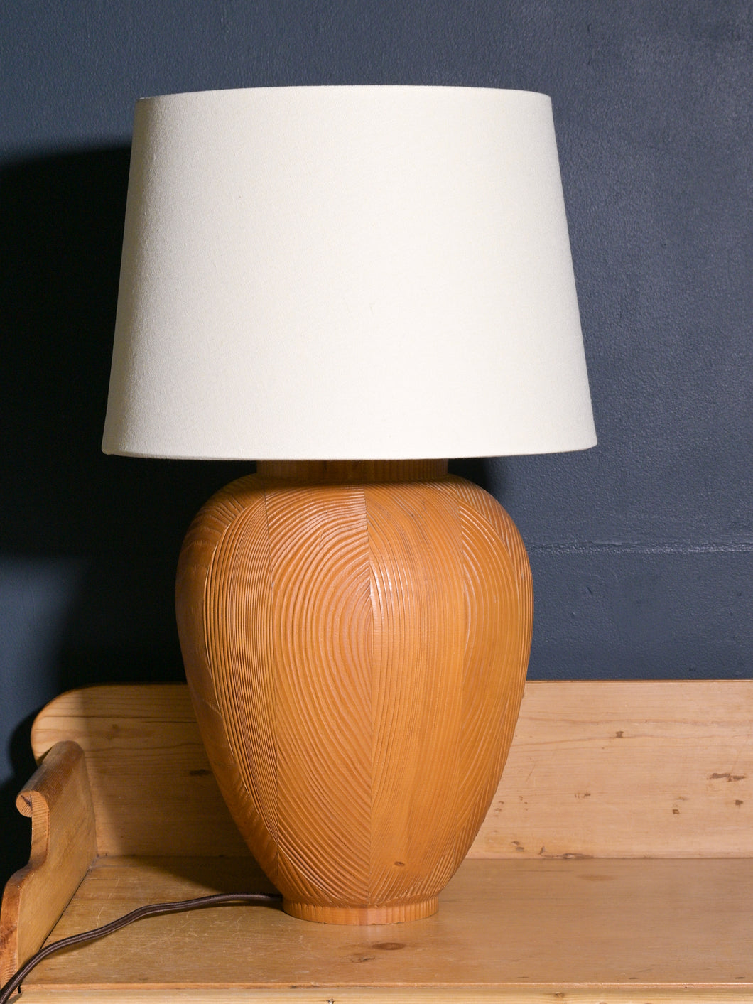 Vintage French Solid Wood Mid Century Lamp