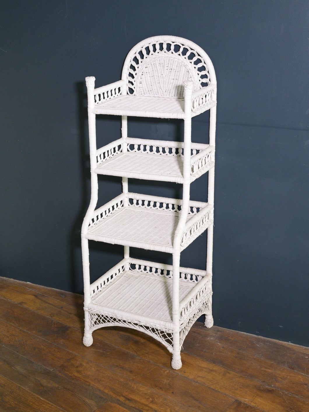 Vintage French Wicker Hand Painted Shelf Unit