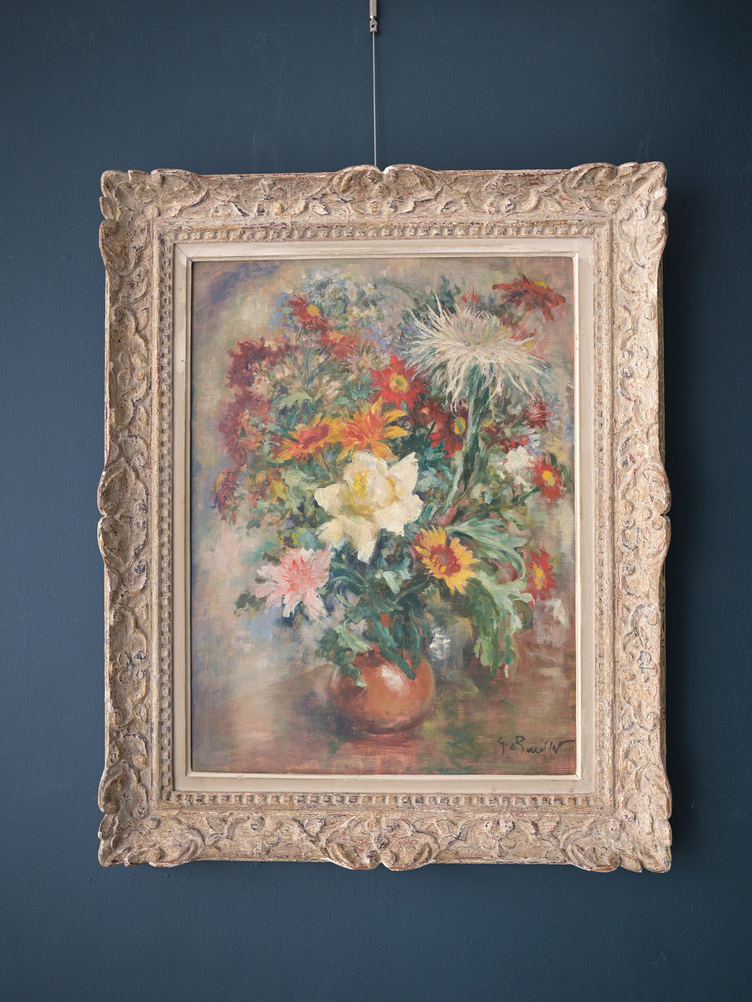 A large Antique Floral Still Oil Life Painting