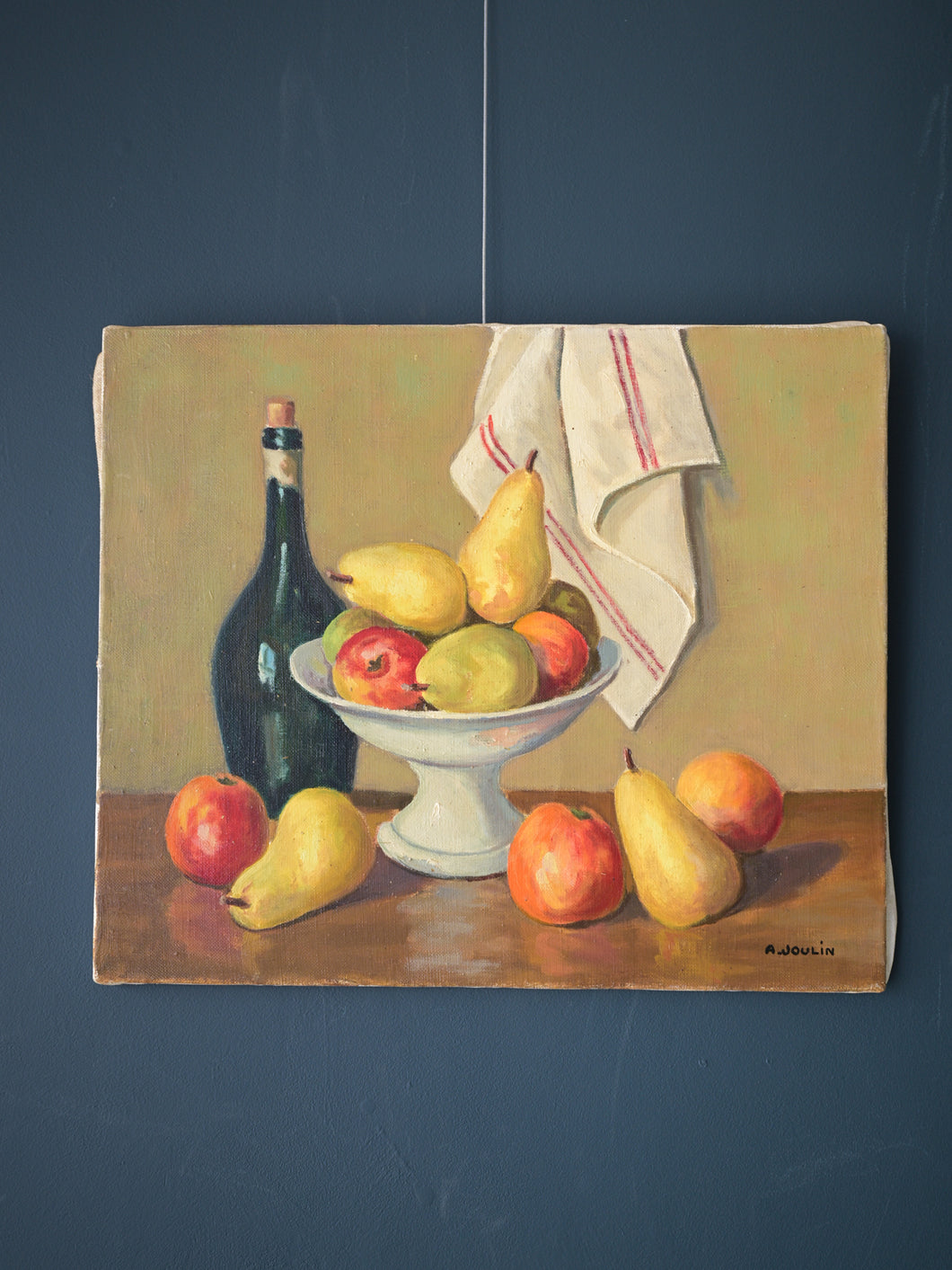 French Still Life Fruit and Wine Painting