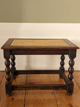 Load image into Gallery viewer, Antique Victorian Oak Stool With Cane Top And Bobbin Legs
