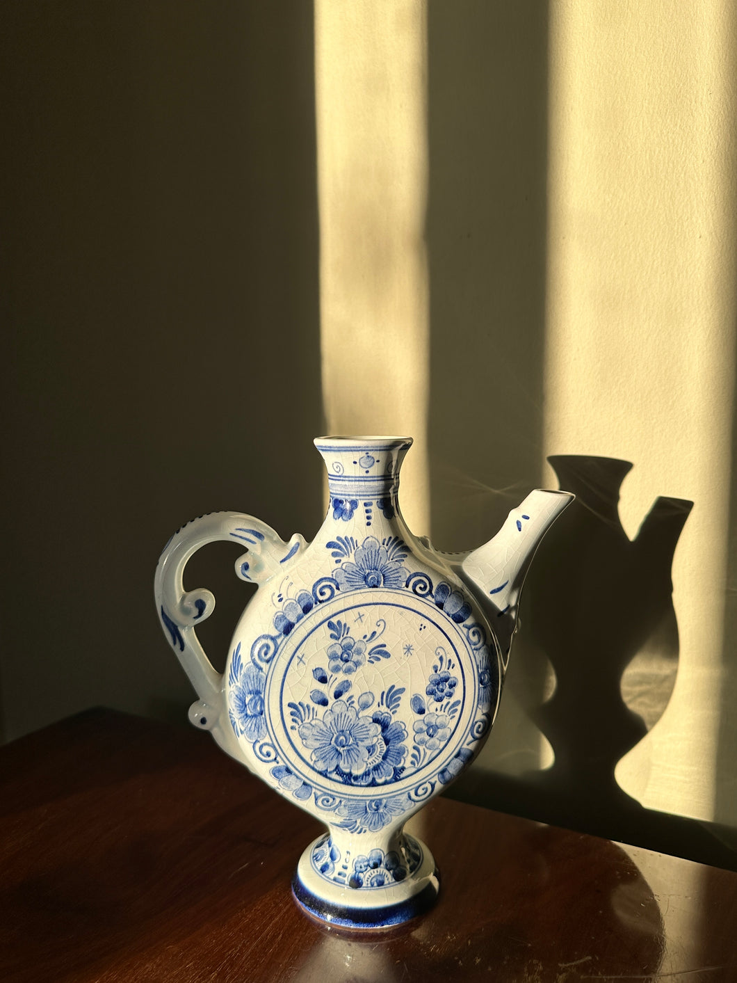 Antique Ceramic Blue And White Delft Bottle